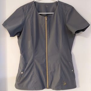 Jaanuu Women's Gray Biker Scrub Top sz Small